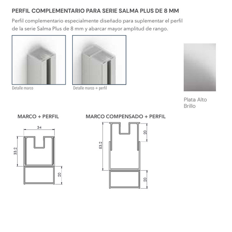 Perfil Extensión +2 cm. PLATA BRILLO
