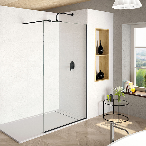 Mampara de ducha con un vidrio fijo negro master line - Mamparas de ducha a  medida