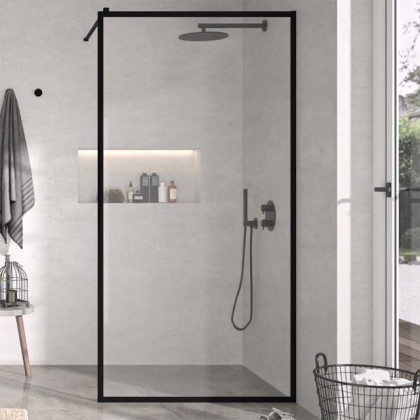 Mampara de ducha fija con marco negro Kassandra Fresh FR103