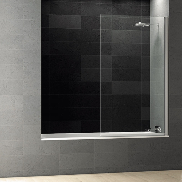Mampara de bañera 1 hoja abatible Bricks serigrafiado perfil negro 80x140  cm