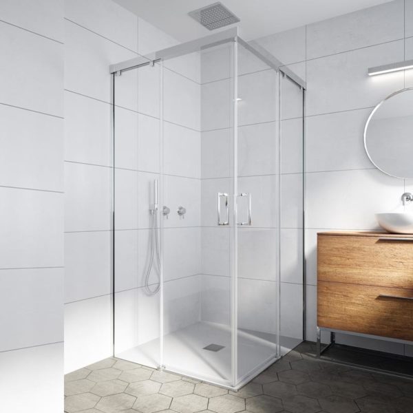 Mampara de ducha angular de alta calidad de acero inoxidable y cristal de seguridad