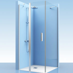 Puerta de ducha con fijo + lateral de cristal en esquina