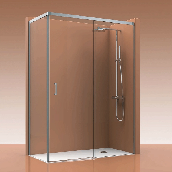 Mampara de ducha corredera de aluminio con lateral fijo a precio de oferta  - Ideal Mamparas