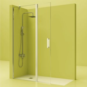 Fijo de ducha de acero inoxidable + puerta movil y cristal 6 mm.