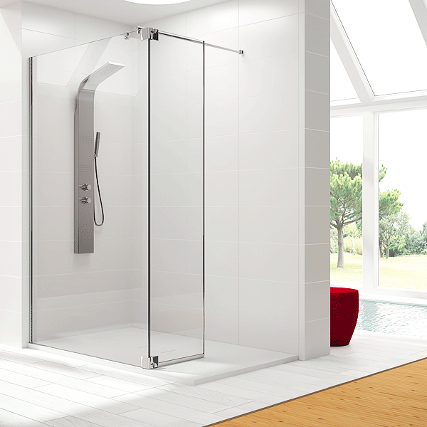 Mamparas de ducha fijas con 1 puerta abatible de cristal - Ideal