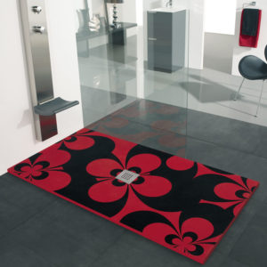 Plato de ducha con Color de fondo Negro y Flores Color Rojo