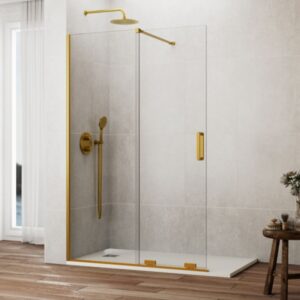 Mamparas de ducha de 1 puerta corredera y 1 fijo SIN marco superior GME Kenna Free Oro