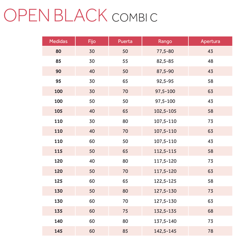 Mampara de ducha de 1 puerta batiente con segmento fijo GME Open Combi C 5 GME Open Combi C: C medidas negro