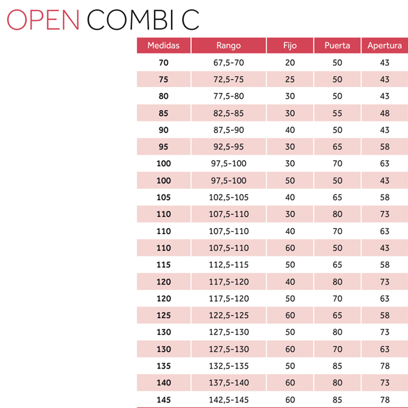 Mampara de ducha de 1 puerta batiente con segmento fijo GME Open Combi C 6 GME Open Combi C: C medidas plata