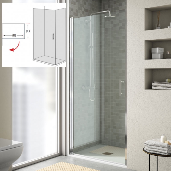 Mampara de ducha de 1 puerta batiente KR/FDB500 para lateral 1 Mampara de ducha de 1 puerta batiente KR/FDB500 para lateral, modelo KR FDB500