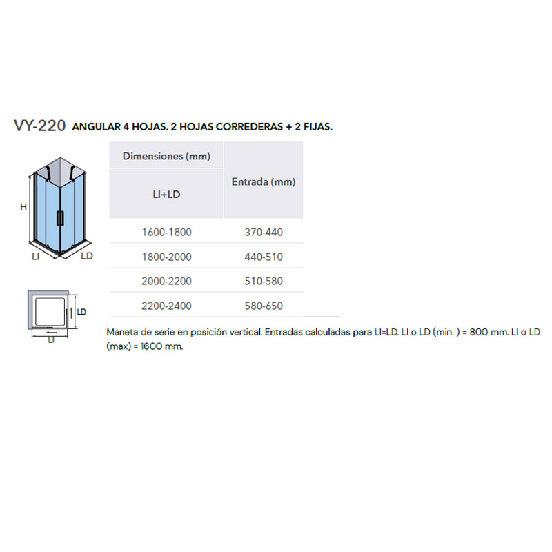 Mampara de ducha en esquina de puertas correderas PROFILTEK Vanity VY-220 2 Mampara de ducha en esquina de puertas correderas PROFILTEK Vanity VY-220