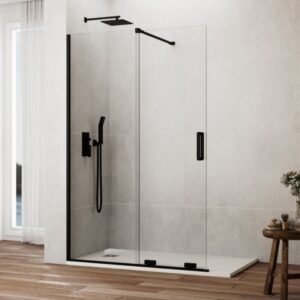 Mamparas de ducha de 1 puerta corredera y 1 fijo SIN marco superior GME Kenna Free Black