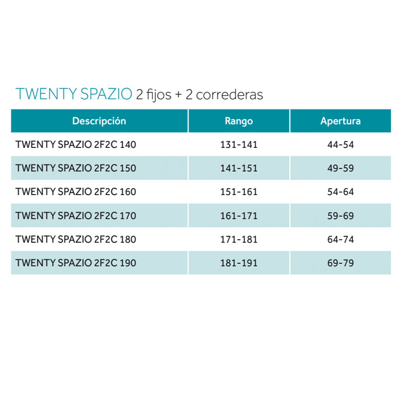Mampara de ducha de 2 puertas correderas y 2 fijos GME Twenty Spazio 3 GME Twenty Spazio: Medidas