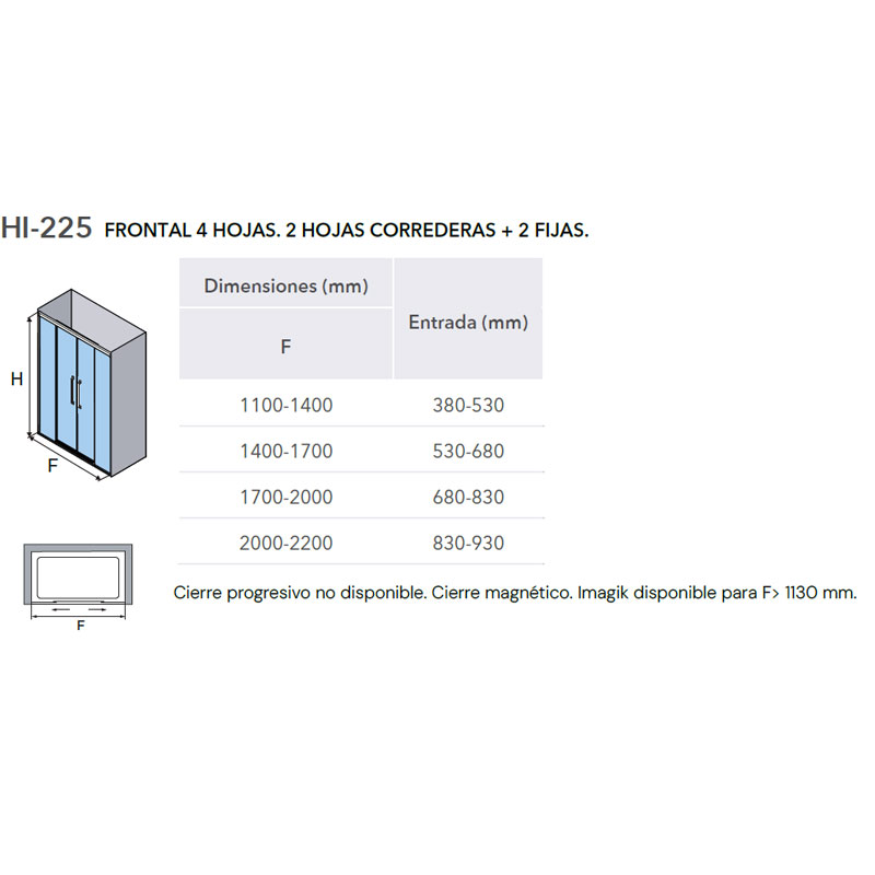 Mampara de ducha de 2 puertas correderas y 2 fijos PROFILTEK Hit HI-225 8 Hi accesos para mampara de ducha
