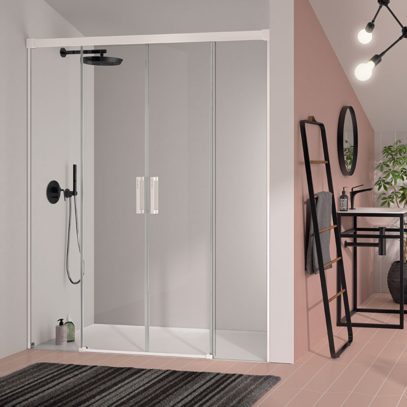 Mampara de ducha de 2 puertas correderas y 2 fijos KASSANDRA Glase GS 100 2 Mampara GS100 blanco para mampara de ducha