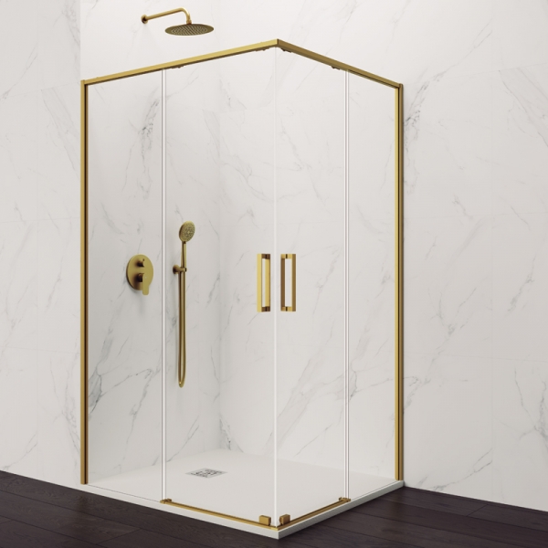 Mampara de ducha en esquina de puertas correderas GME Twenty Gold Angular 1 Mampara de ducha en esquina de puertas correderas GME Twenty Gold Angular