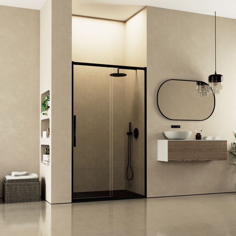 Mampara de ducha de 1 puerta corredera y 1 Fijo PROFILTEK Salma SA-310 3 Profltek negra para mampara de ducha