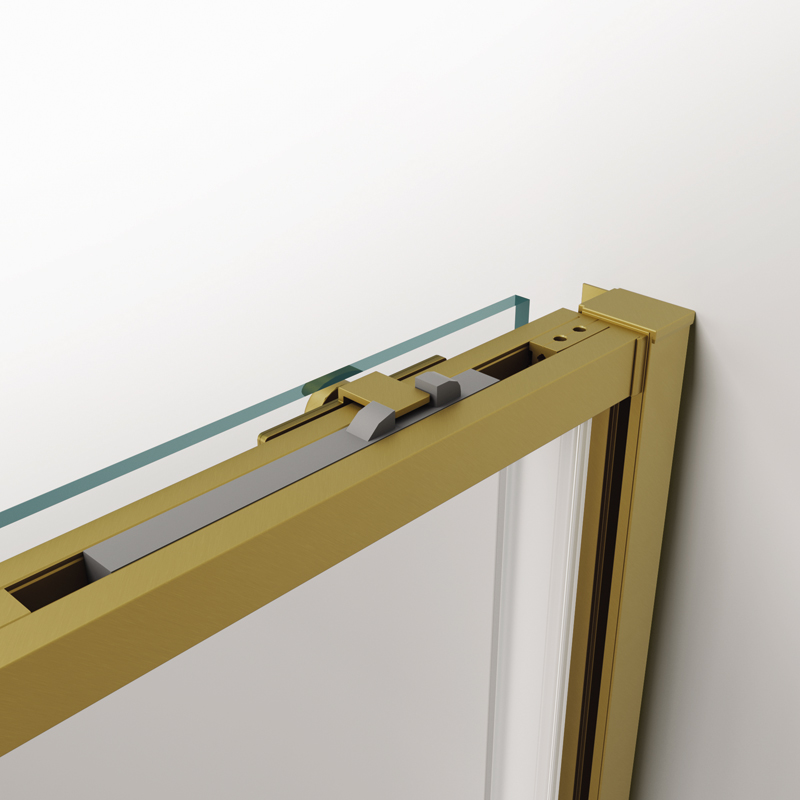 Mampara de ducha en esquina de puertas correderas GME Twenty Gold Angular 3 TW OR Detalle Freno para mampara de ducha