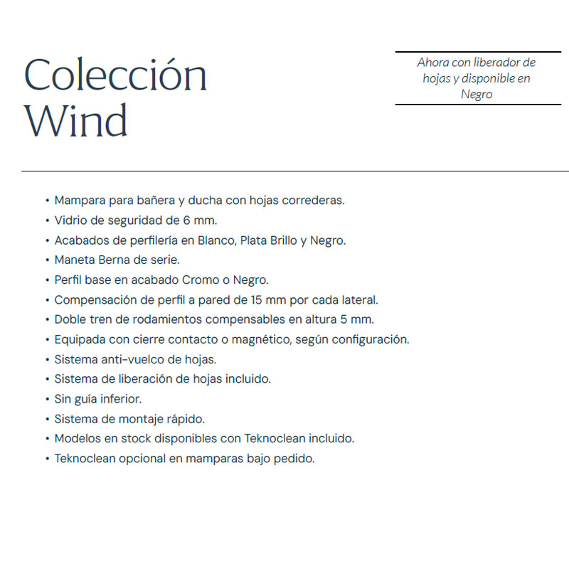 Mampara de ducha en esquina de puertas correderas PROFILTEK Wind WI-220 9 Caracteristicas para mampara de ducha