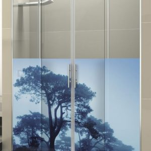 Mampara de ducha corredera de aluminio y acero decorada con serigrafia digital