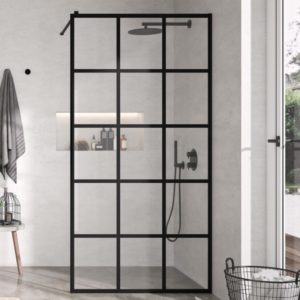 Mampara de ducha fija negra Kassandra Fresh Negro Cuadrados FR103